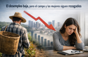 El desempleo baja, pero el campo y las mujeres siguen rezagados Campesino y mujer en la imagen con una flecha roja al medio dando a entender que el desempleo baja