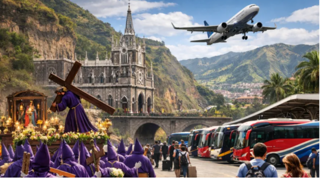 Avión, buses, personas, paisaje